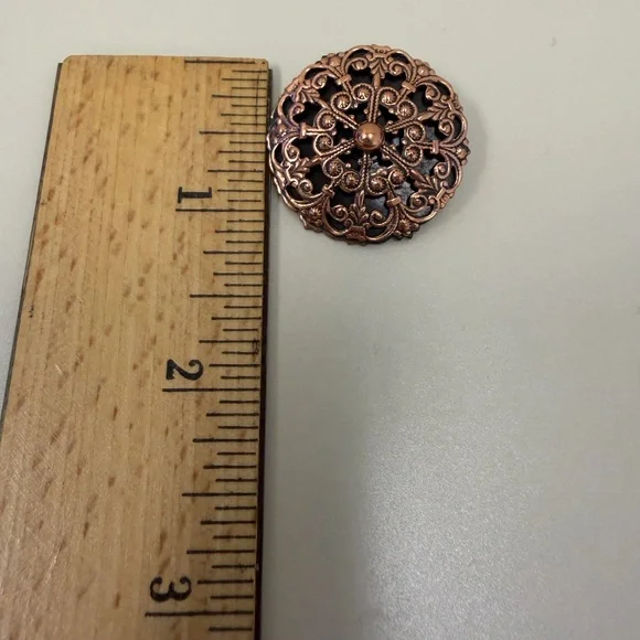 Vintage Renoir Signed Cooper Filigree Round Clip On Earrings - Picture 9 of 9